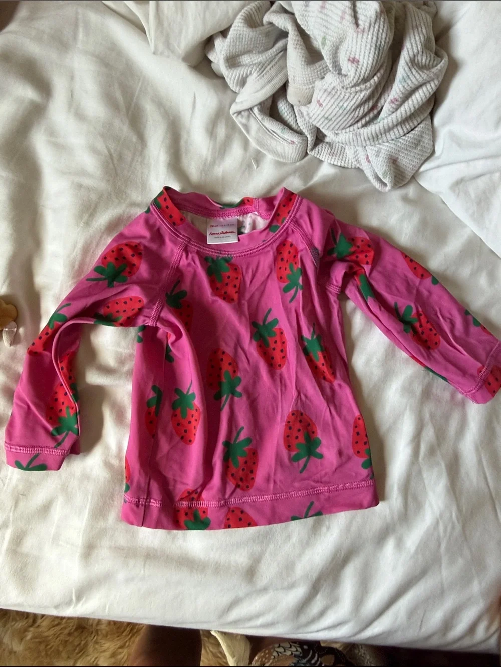 Hanna Andersson Pink Strawberry Print Kids Swim Rashguard
